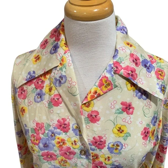 Vntg 70’s Sears dagger collar Multicolor Floral Button Down long sleeved Shirt M - Picture 2 of 5